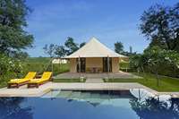 Tent with pool with clouds